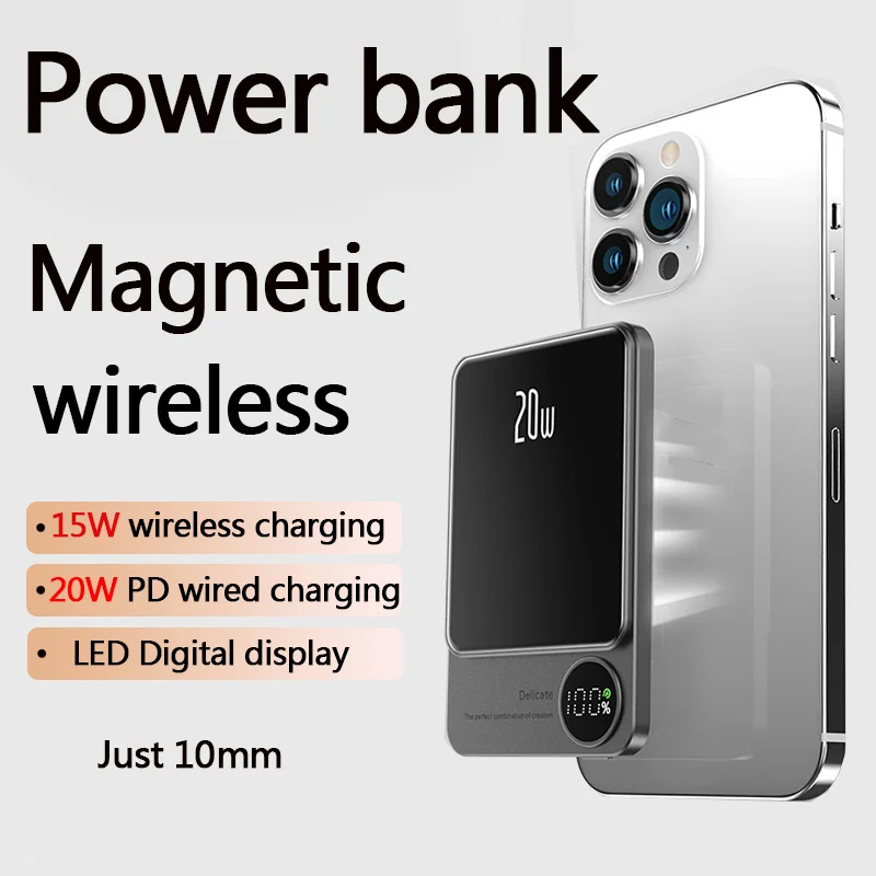 

10000mAh Magnetic Powerbank Magnetic Power Bank Wireless Fast Charger For iPhone 15 14 13 12 11 Backup battery For Magsafe