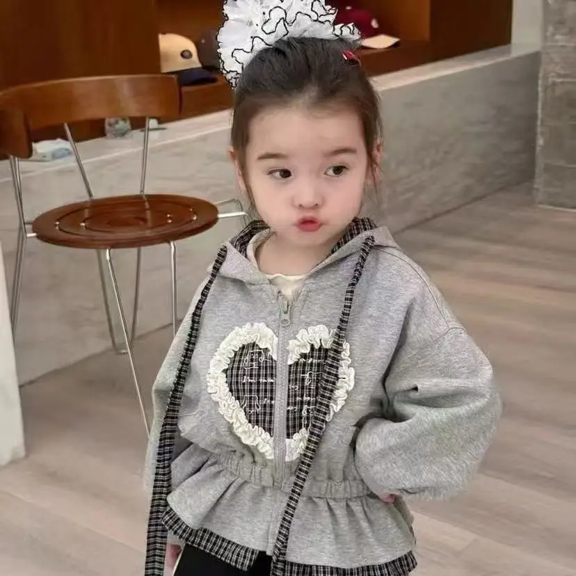 

Girls' Spring And Autumn Coat 2025 New Style Cute Zipper Cardigan Coat Girls' Versatile Pinch Waist Top 80-130CM