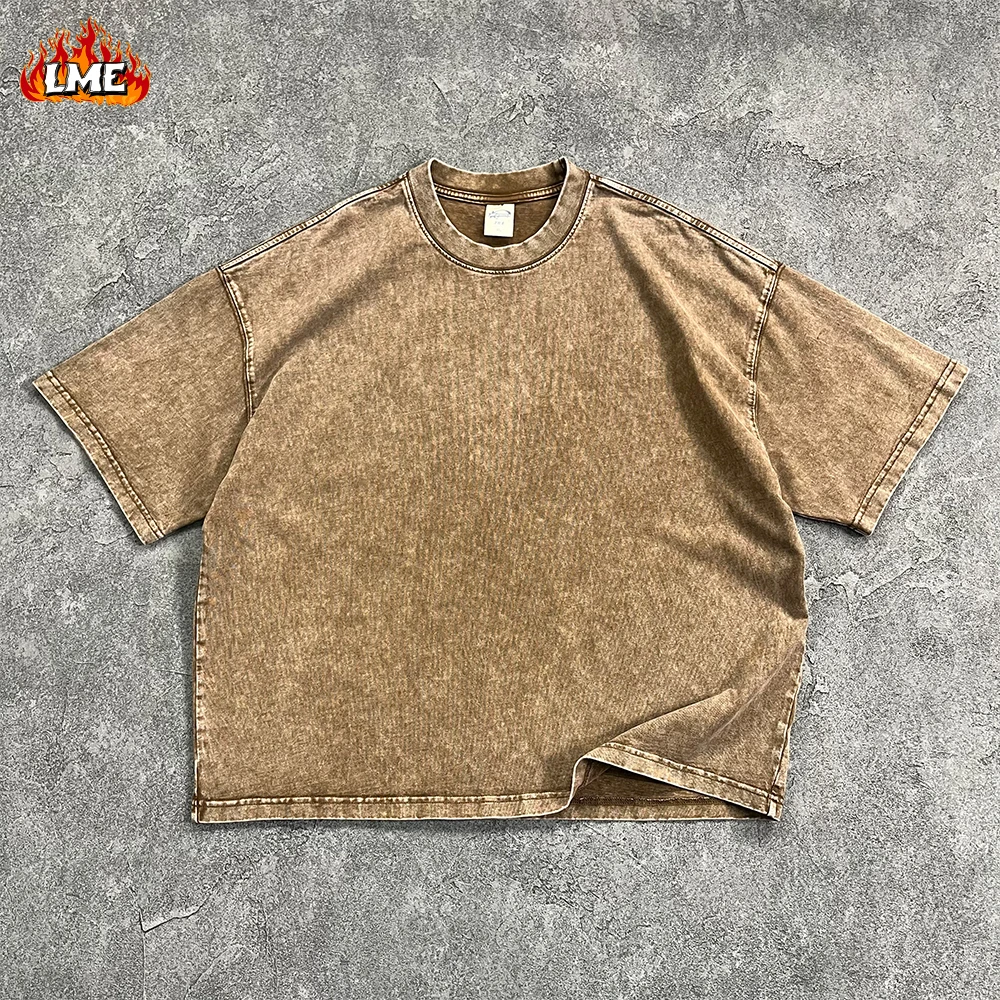 Fashion New Style Plain Blank Boxy Fit T Shirt Vintage Batik Acid Washed Oversized Streetwear Boxy Cropped Men T Shirt
