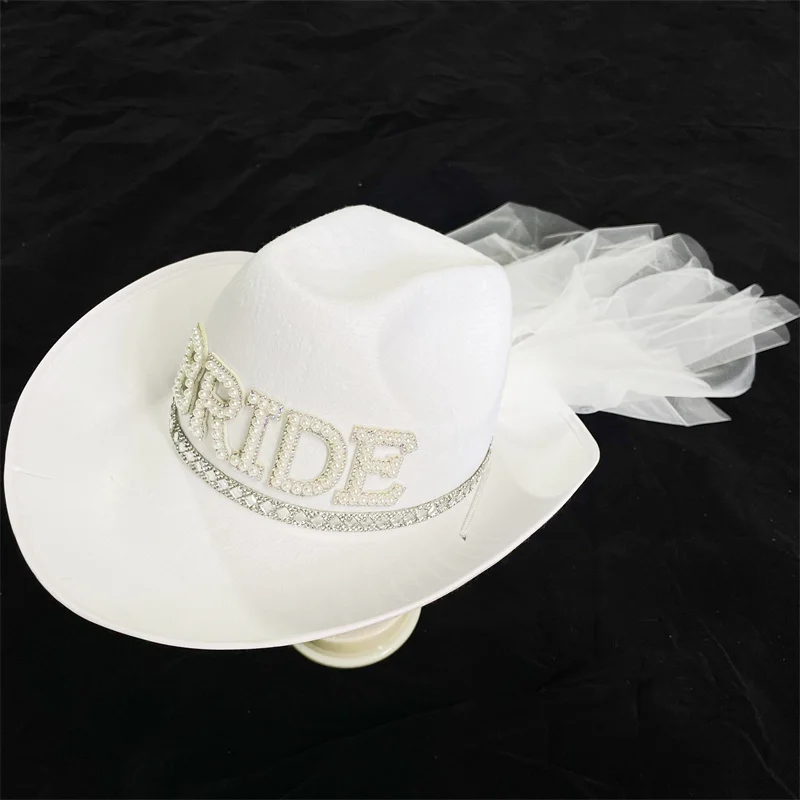 Bride Cowboy Veil Hat Country Western Barn Space Disco Wedding Cowgirl Bach Bachelorette Hen Party Bridal Shower Decoration Gift