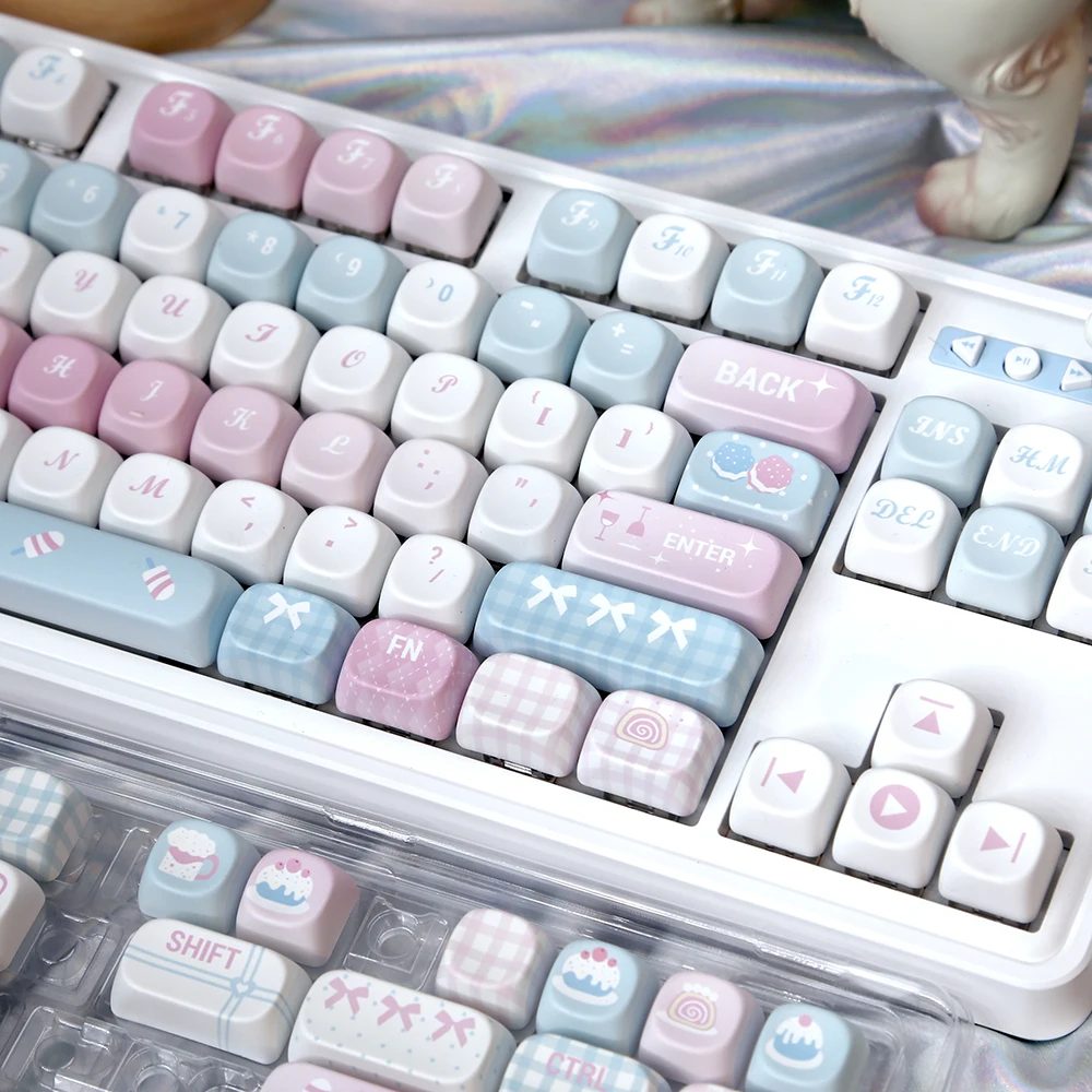 A Little Sweet Theme Keycap MOA Profile Light Blue Pink Mechanical Keyboard Caps PBT Thermal Sublimation Cute Dessert Keycaps