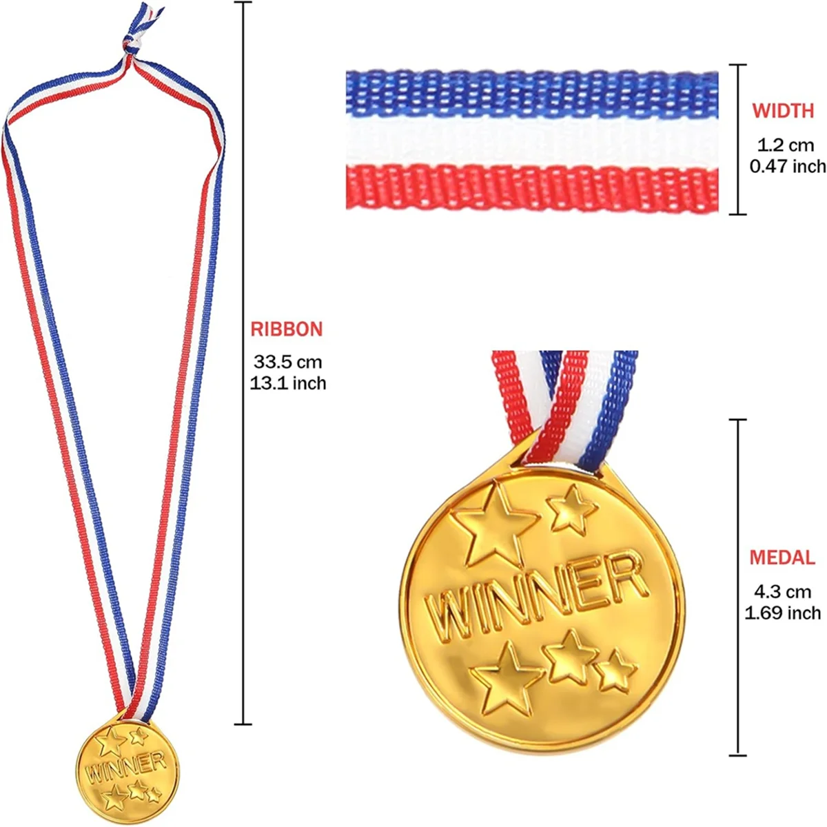 Paquete de BAAA-30 medallas ganadoras de plástico dorado, medallas de premio para niños, perfectas para deportes, competiciones y recuerdos de fiesta