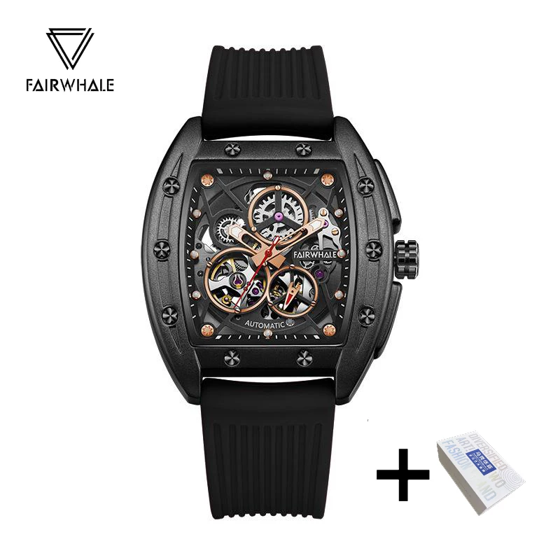 Mark Fairwhale Automatic Watch For Men Fashion Tourbillon Skeleton Watches Sports Silicone Strap Mechanical Wristwatch Boy Reloj