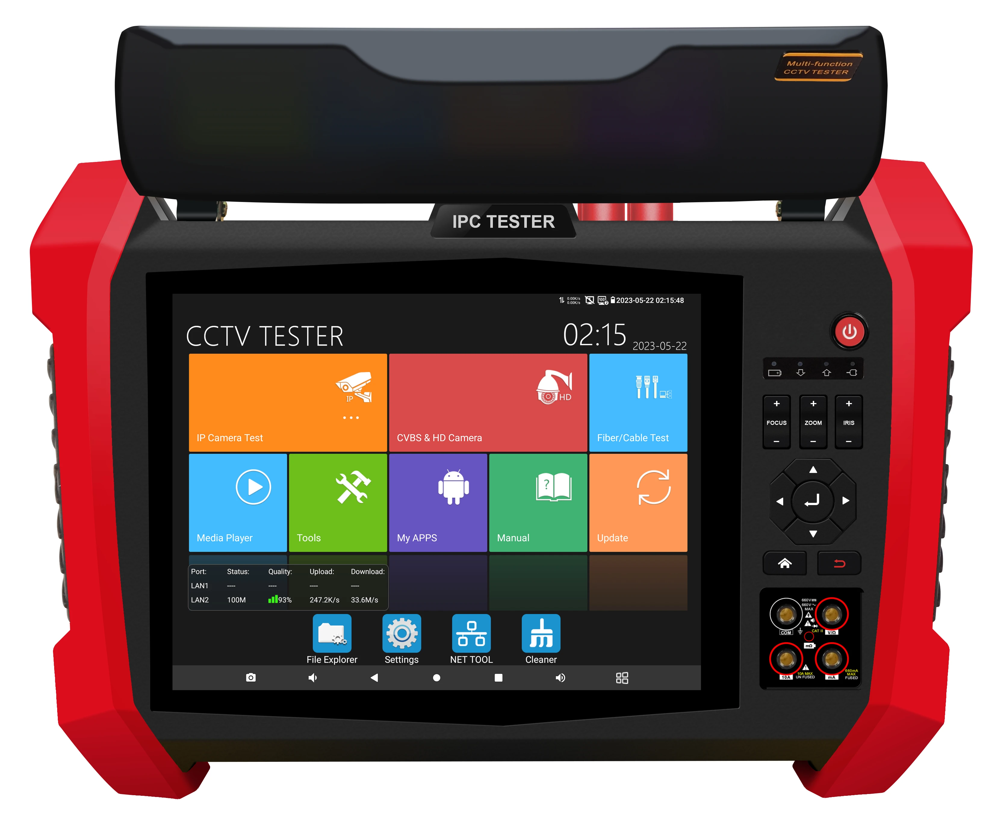 8K IPC Tester 8inch Screen With 2 Gigabit SFP Ports Cable Tracer PoE++ 90W, 8MP AHD TVI CVI SDI CCTV Tester TDR OPM DMM VFL