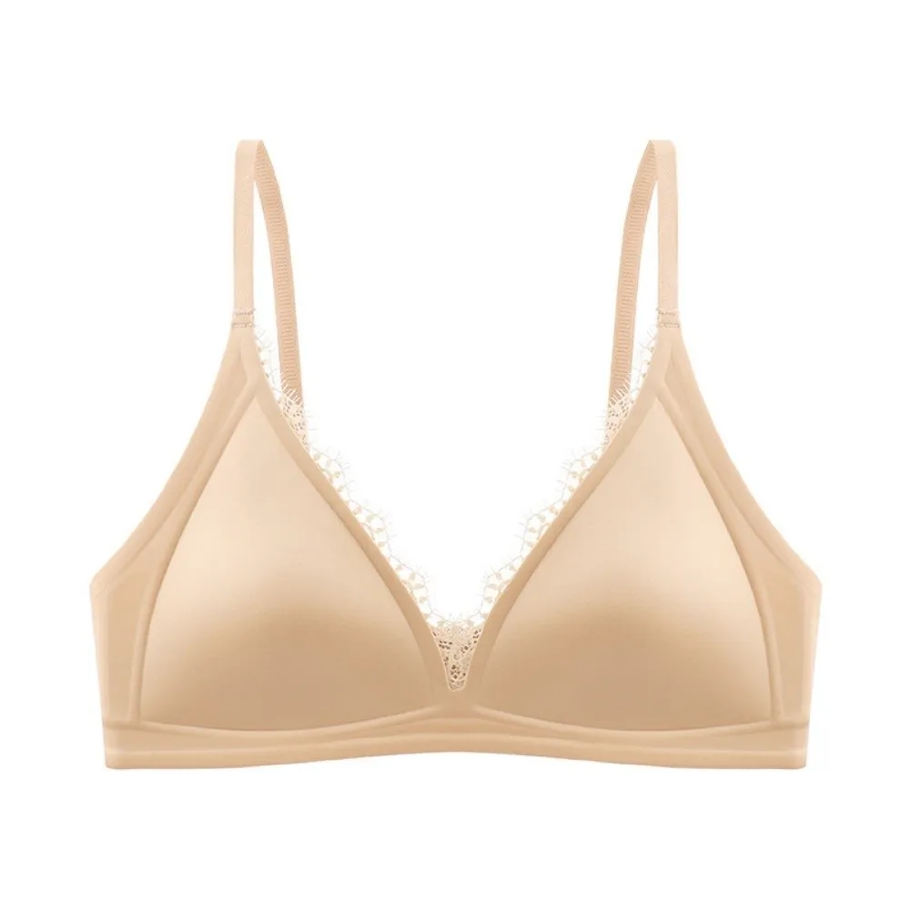 Satin Satin Wireless V Bra V Lace Neck Solid Color Satin Lace Brassiere Comfortable Lingerie Push Up Underwear Summer Spring