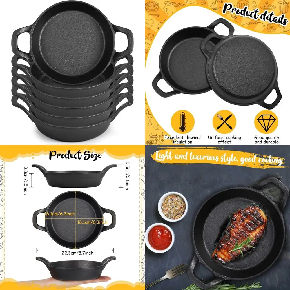 

Мини-чугунные навыки — набор квадратных раминанов 6,3 дюйма, черная кастрюля, сейф для духовки, небольшая посуда для выпечки и сервировки