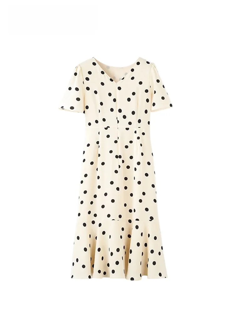 

plus Size Polka Dot ort Sve Dr Women's Faionable Summer Skirt High Waist Commute Sle Polyester Fiber V-Ne Dr