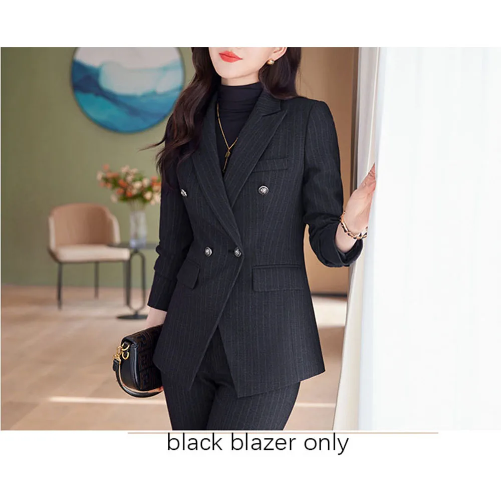 Tesco Women's Suit Jacket Striped Blazer And Pants 2 Piece Senior Uniform For Working Double Breasted Clothing  ropa mujer