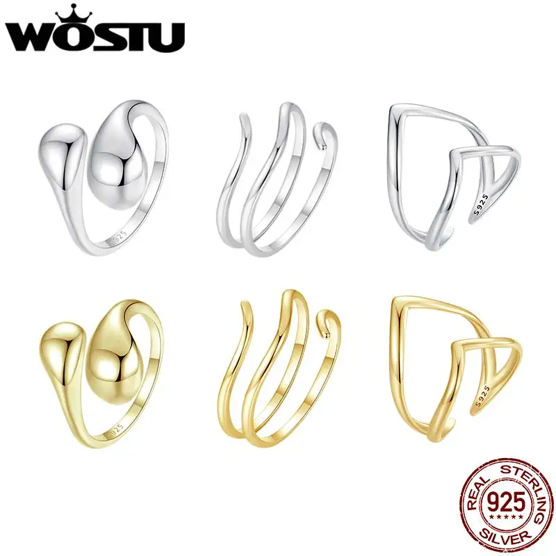

WOSTU Minimalist Jewelry 925 Sterling Silver Water Drop Statement Ring Multi-layered Open Ring Wedding Engagement Party Gift