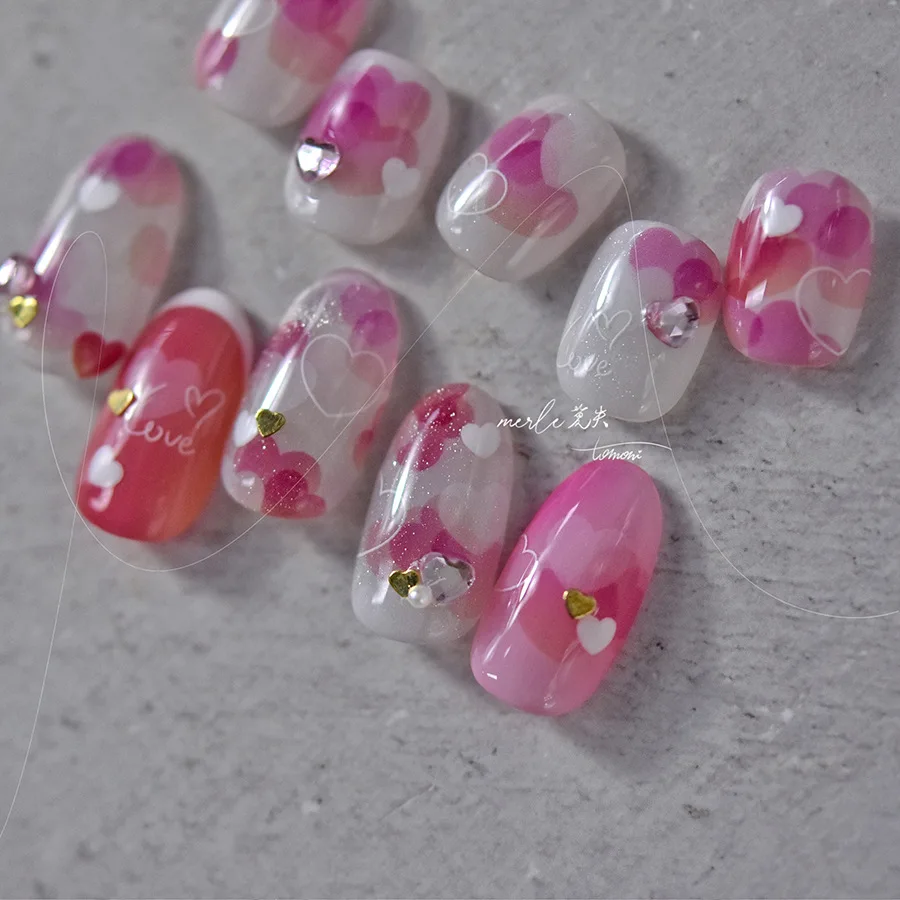 Exquisite 5D Pink Heart Crystal Nail Art Sticker Adhesive Transparent Cute Japanese Style Nail Patchwork Beauty Accessories DIY
