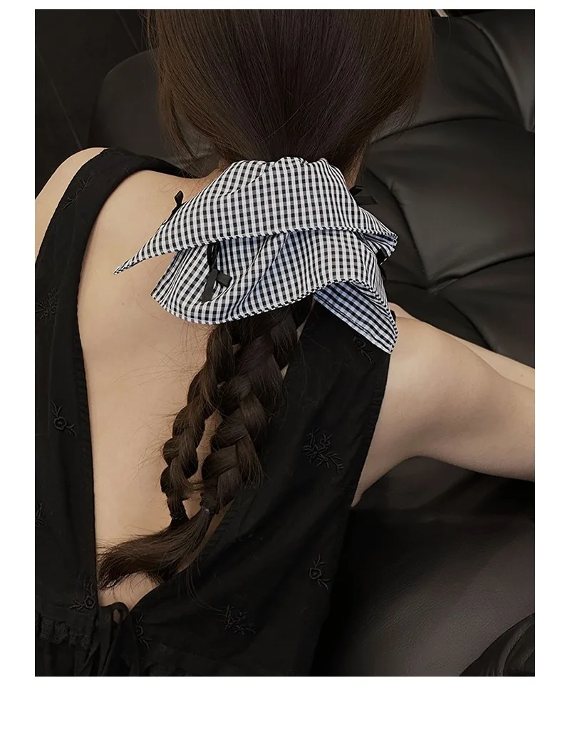 Women\'s Scrunchies Sweet Style Headwear Ballet-style Bow Colon Scrunchie Check Square Headband  Haarschmuck Hair Accessoires Tie