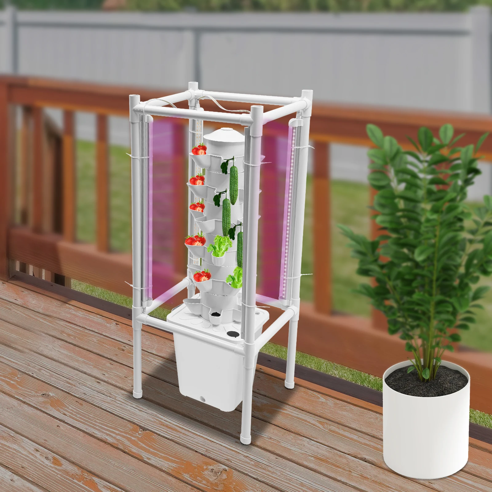 Kit coltivazione verticale idroponica bianca a 6 strati 30 fori con indicatore del livello dell'acqua, kit di germinazione fioriera verticale 39 * 39 * 97 cm