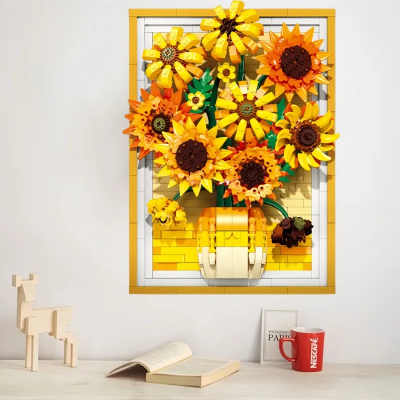 

KNEW BUILT Sunflower Photo Frame Building Block Toys-Creativity for Teen Girls' Rooms,Puzzle Gift,DIY TV Background Wall Decor