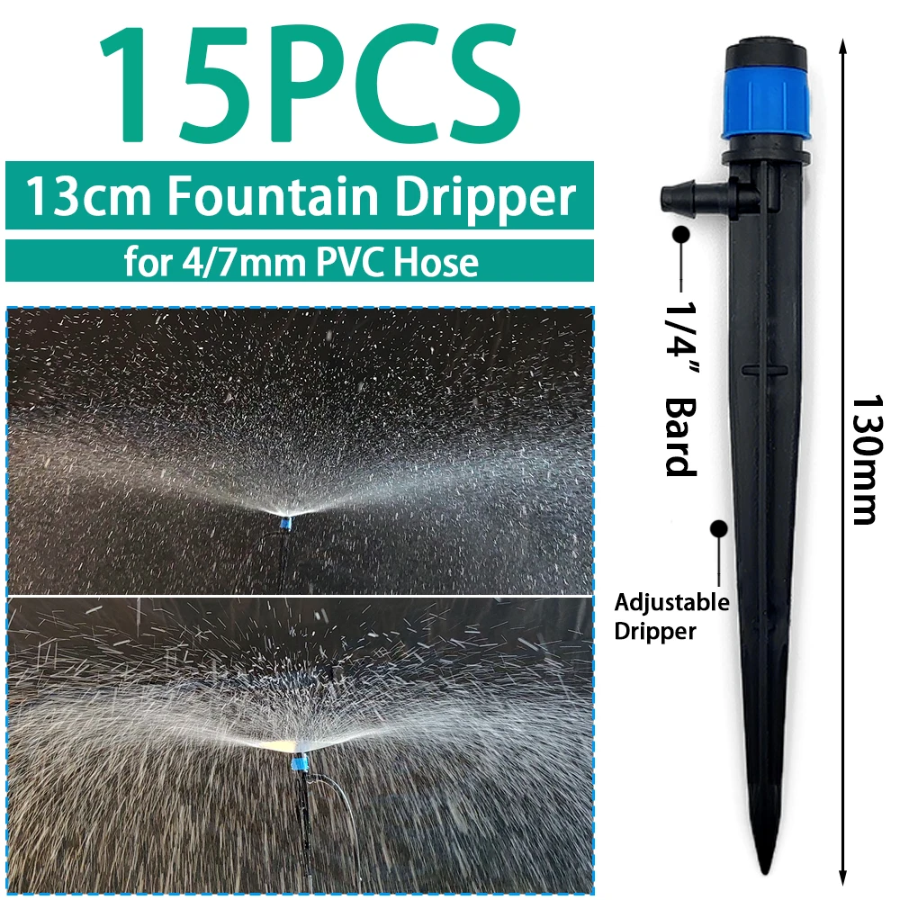 WUJIE 15PCS Garden Watering Drip Irrigation Sprinkler Misting Nozzle on Stake Dripper Inserting ground fit 4/7mm Hose Greenhouse