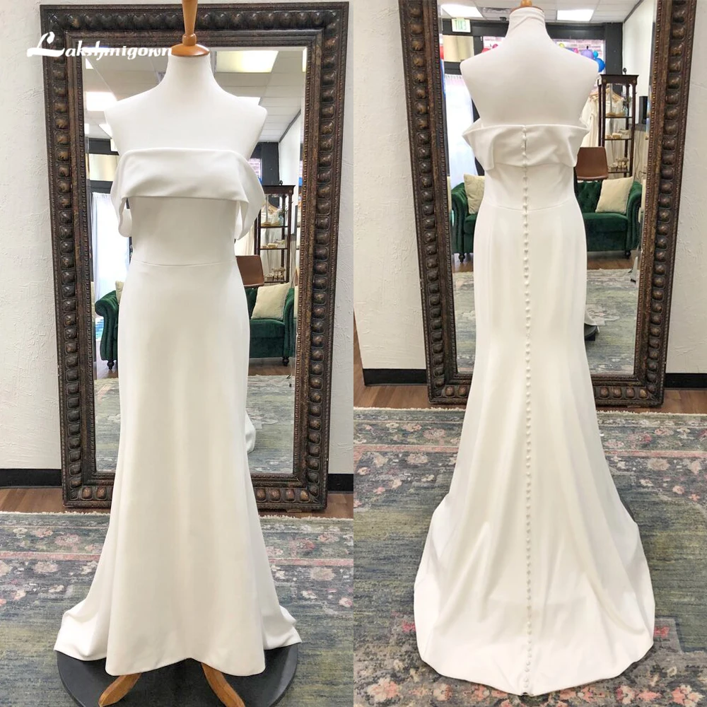 Simple Elegant Boat Neck Off the Shoulder Back Button Satin Mermaid Wedding Dress For Women Boho Bridal Gowns Sweep Vestido Robe