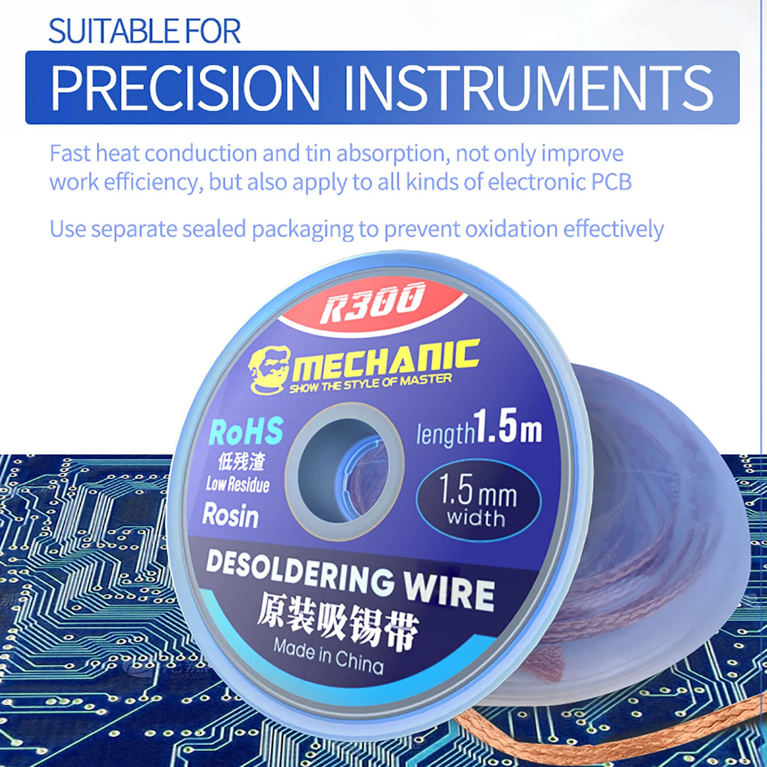 MECHANIC R300 Desoldering Braid Welding Solder Remover Wick Wire  Suction Tin Welding wick Lead Cord Flux BGA Repair Tools