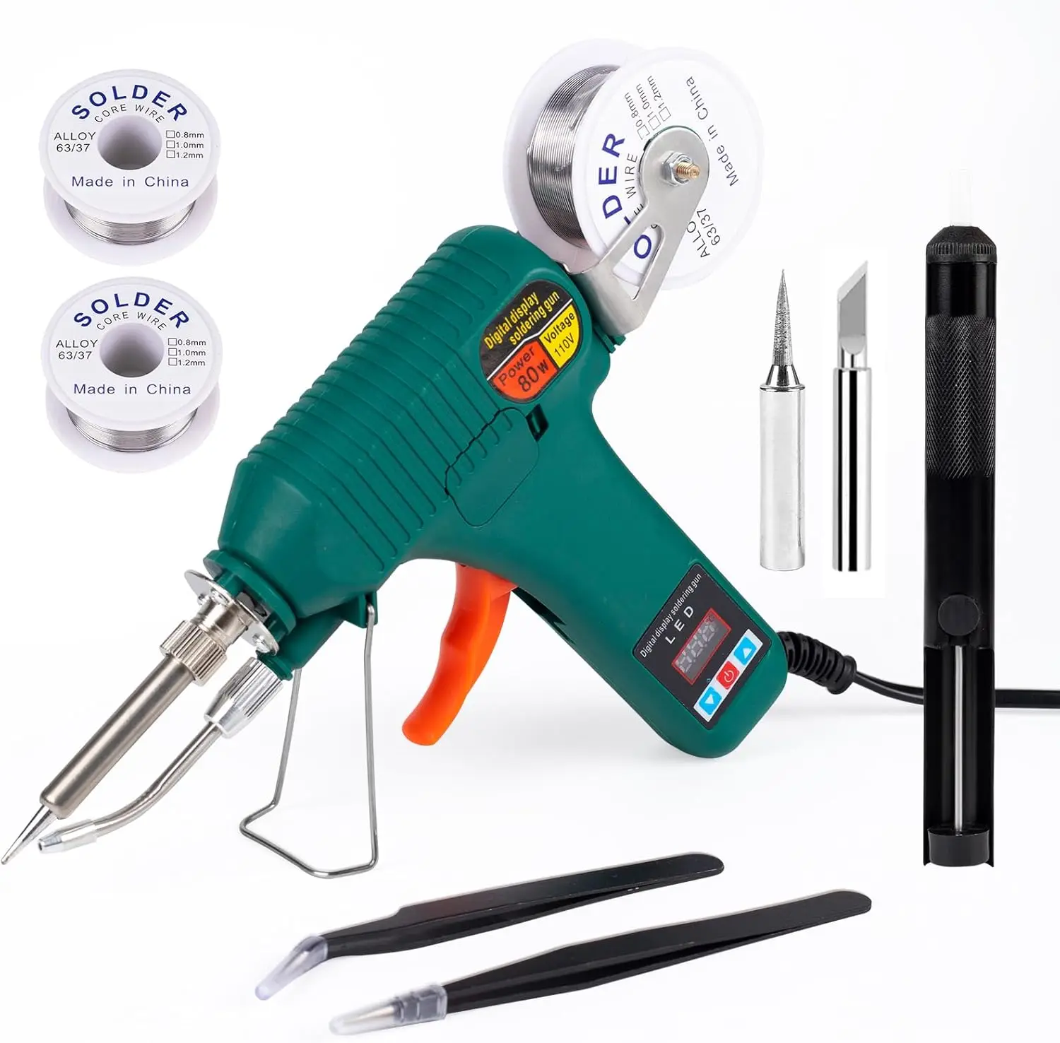 

Soldering Gun Kit, 80W LED Digital Soldering Iron with Adjustable Temp 180-520°C, Internal Heating, Auto Solder Feed for