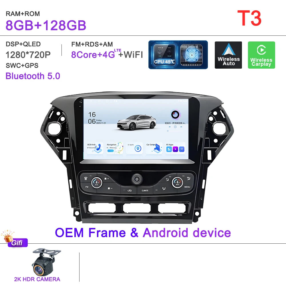 Auto GPS Android 16 Auto Radio Voor Ford Mondeo MK4 2007-2014 Stereo Head Unit Geen 2din DVD Scherm 5G Navigatie stereo Auto GPS