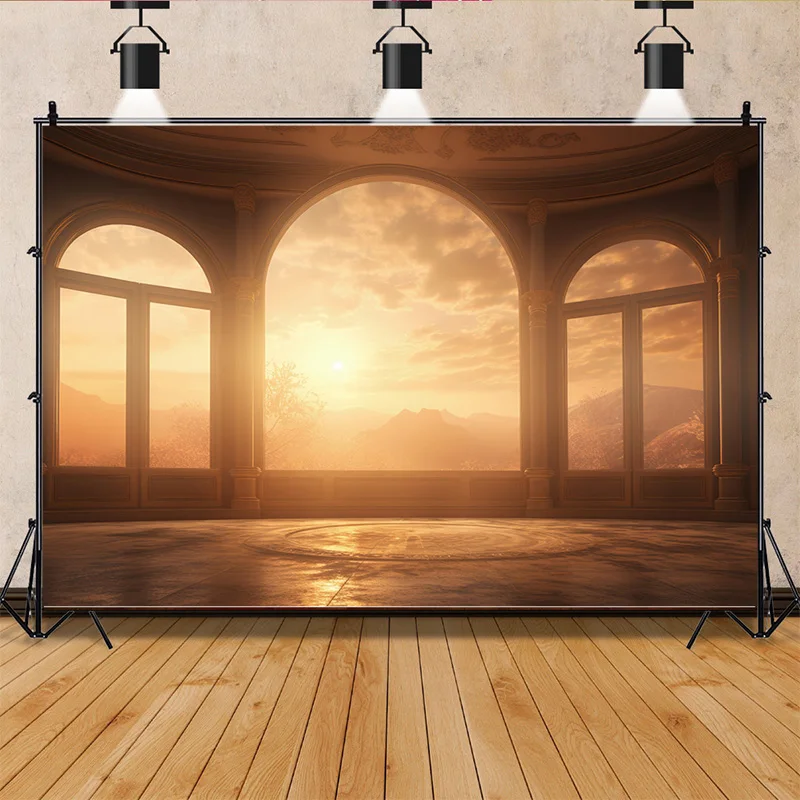 SHENGYONGBAO Empty Room Archway Gold Heaven Gates Photography Backdrops Props Castle Home Decoration Indoor Background TQ-12