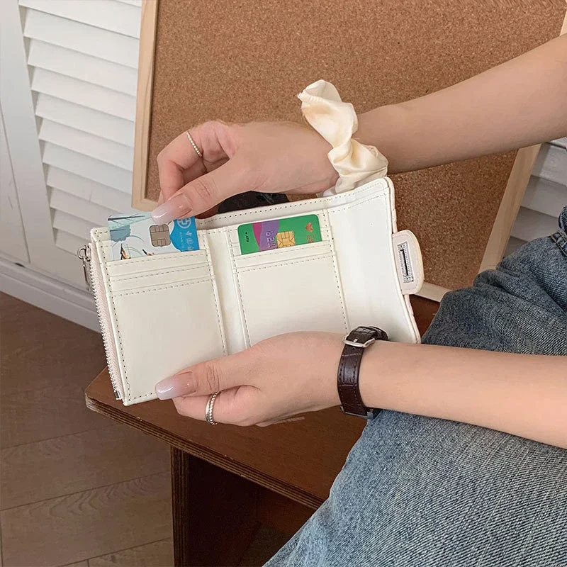 Multiple Card Slots Diamond Lattice Card Holder Women's Exquisite Short Wallet Coin Purse Large Capacity Card Cash Storage Pouch