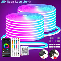 Dc 24V Rgb Neon Led Lights Strip 15M 30M 10 M 5 Meters Rgb Neon Rope Led Tape Outdoor Waterproof Bluetooth App Remote Control