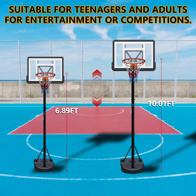Portable Basketball Hoop for Youth Adults & Kids,Adjustable Height 6.89 ft to 10.01 ft,34 inch Backboard with Rebound System, In