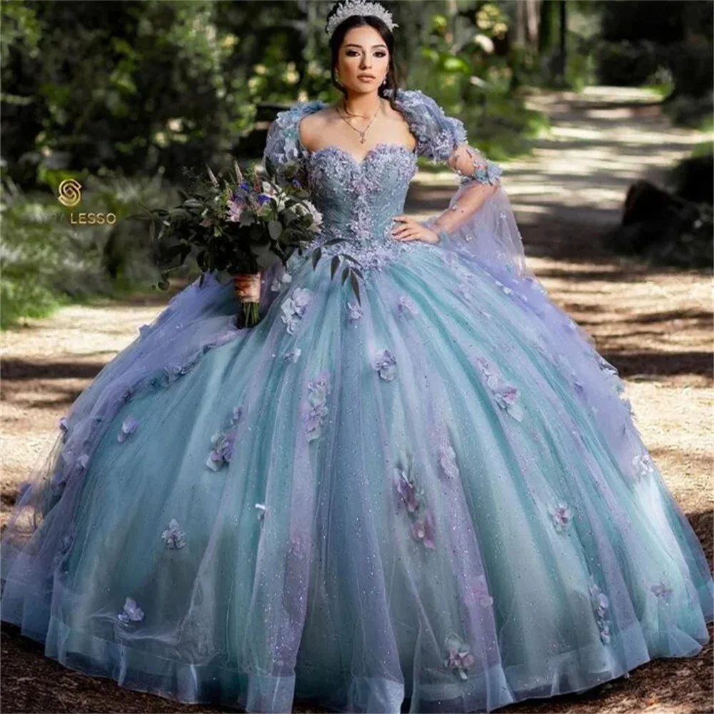 Элегантное милое платье Quinceanera, очаровательное вечернее платье с открытыми плечами, бальное платье с цветочным узором для девочек, милое платье 16, Vestidos