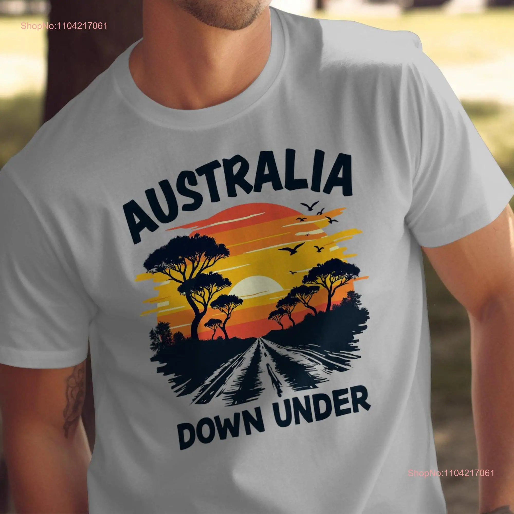 Australia Down Under T Shirt Retro Sunset Vintage Cool Australian Landscape long or short sleeves