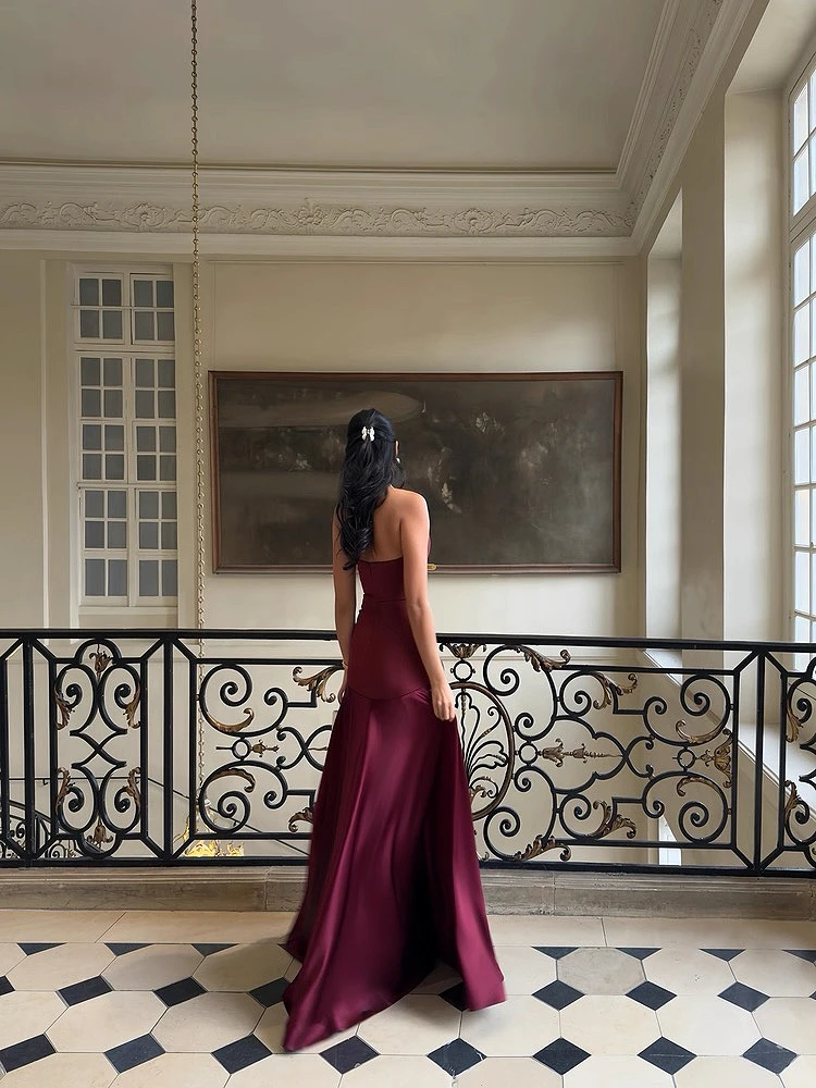 Simple Advanced Cocktail Dress Strapless Dark Red Sleeveless Mermaid For Women Party Formal Occasion Wedding Evening Gown