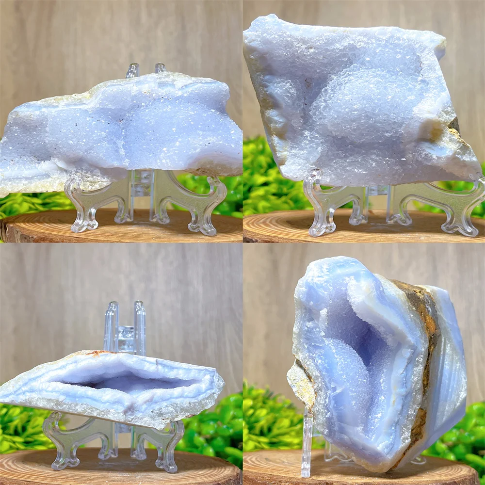 Blue Lace Agate Specimen Raw Stone Quartz Natural Crystal Flash Mineral Gift Home Decoration Quartz Energy Gemstones+Stand