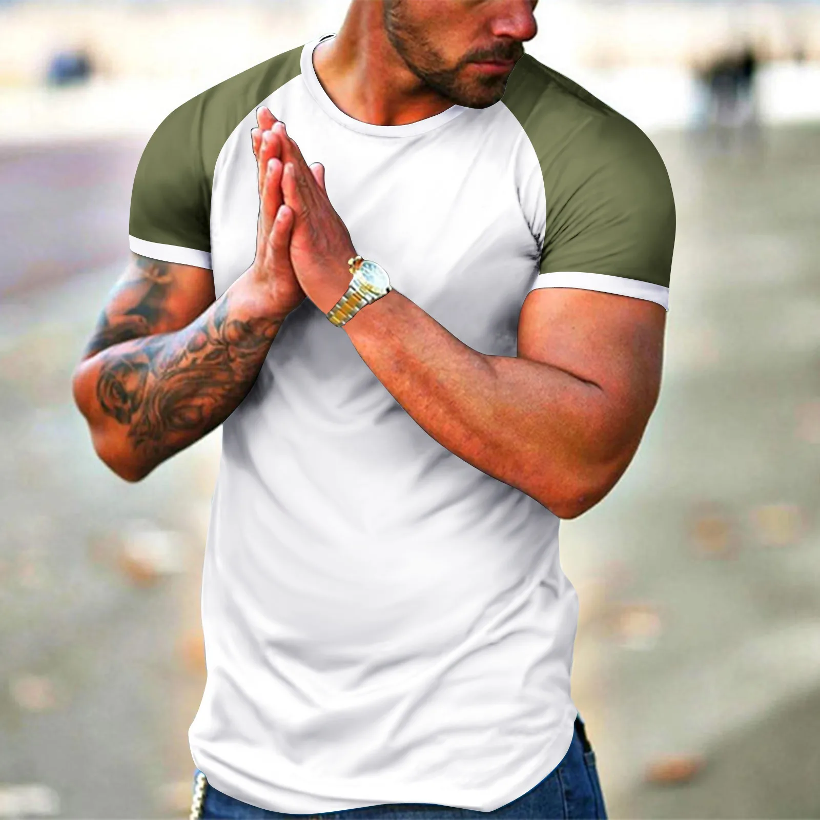 Solid Color Short Sleeve T-Shirts Men 2024 Summer High Quality Raglan Shirt Fashion Hip Hop Top Tees Simple Style Blank Shirt