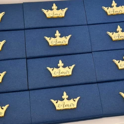 50 Pcs Personalized Baby Name Gold/Silver Crown Tag Custom Princess Name Birthday Baptism Party Chocolate Bars Center Decoration