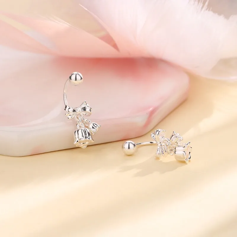 925 Sterling Silver Bow Screw Earrings for Women Minimalist Fashion Jewelry for Valentine\'s Day Gift Party Wedding