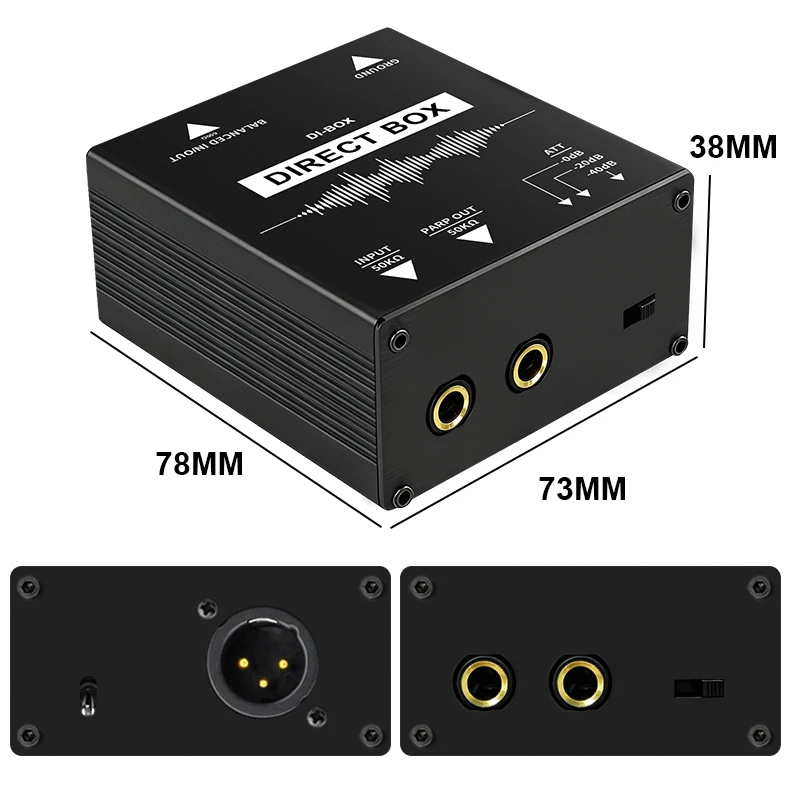 Premium 1-Kanal Passive DI-Box mit XLR/TRS symmetrischem & unsymmetrischem Audiosignal-Konverter-Adapter für Bühne & Studio – Detail 10