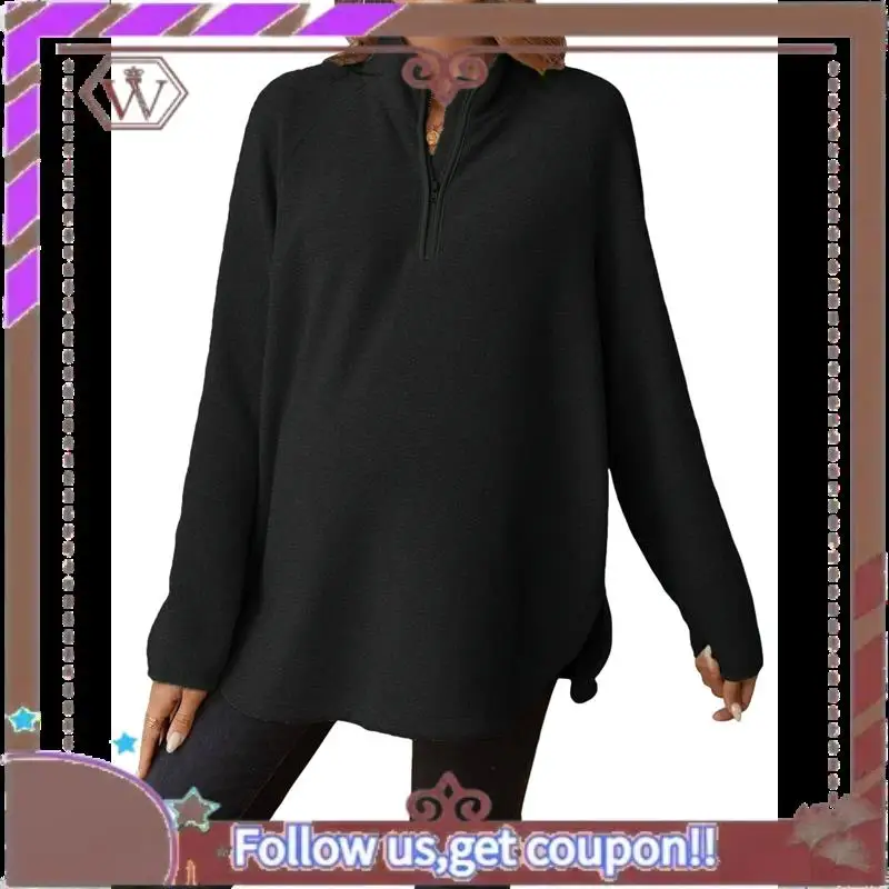 

A95D-Pregnant Women Long Sleeve Loose Shirt Half Zipper High Neck Casual Pregnancy Pullover,