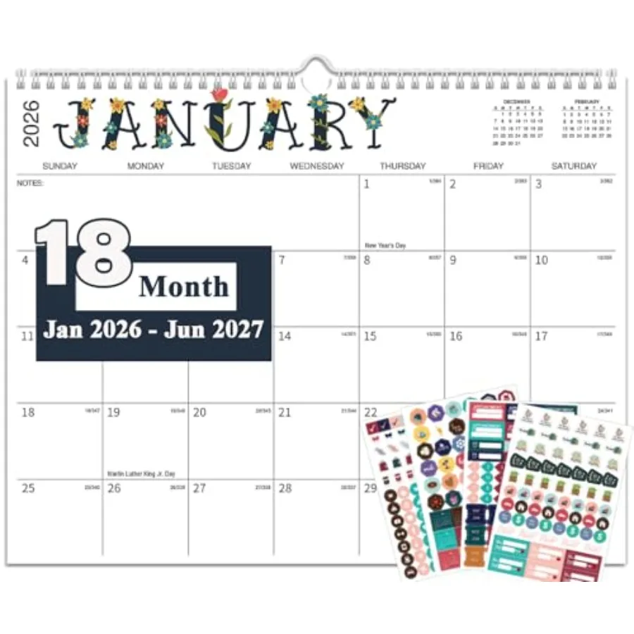 

2026-2027 Wall Calendar 18 Month Calendar Wall 2026-2027 from January 2026 - June 2027 14.7" X 11.5" Twin-Wire Binding with Sti