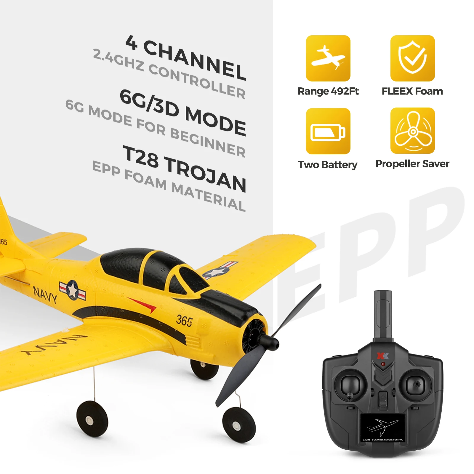 WLtoys A210 4CH RC Plane, 2.4GHz T28 Trojan RC Airplane, 4 Channel Remote Control Plane with 6 Axis Gyro, Gifts for Adults Boys