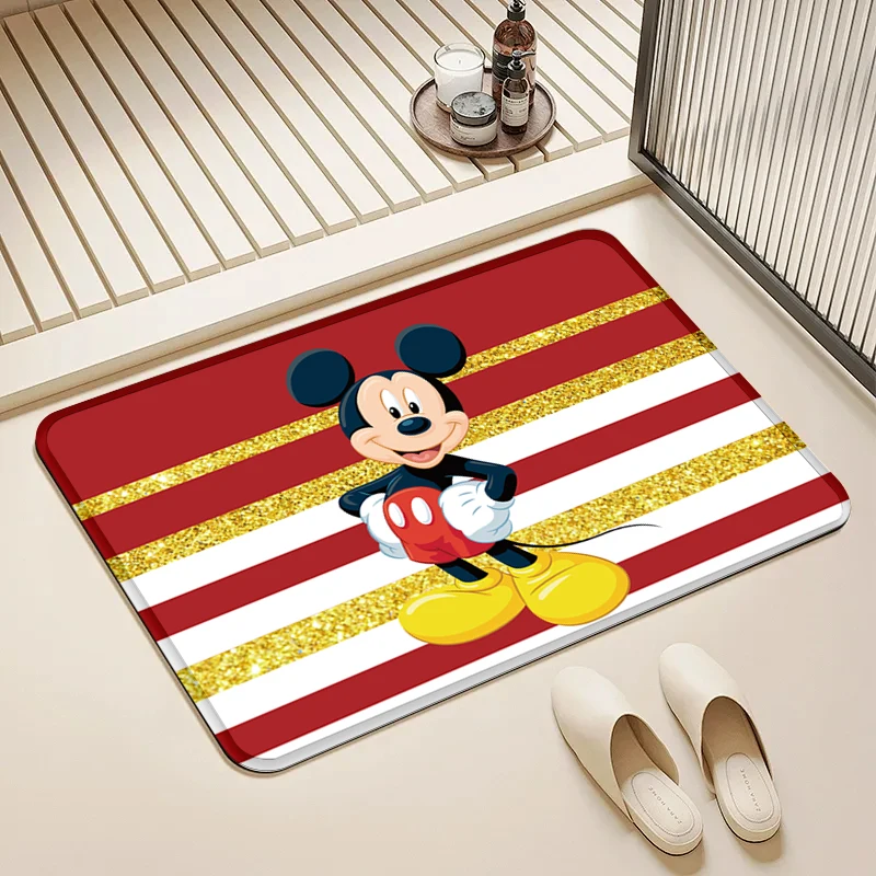

Disney Mickey Mouse Gold Stripe Door Mat Non-Slip Soft Floor Rug for Home Kids Room Bathroom Kitchen Decor
