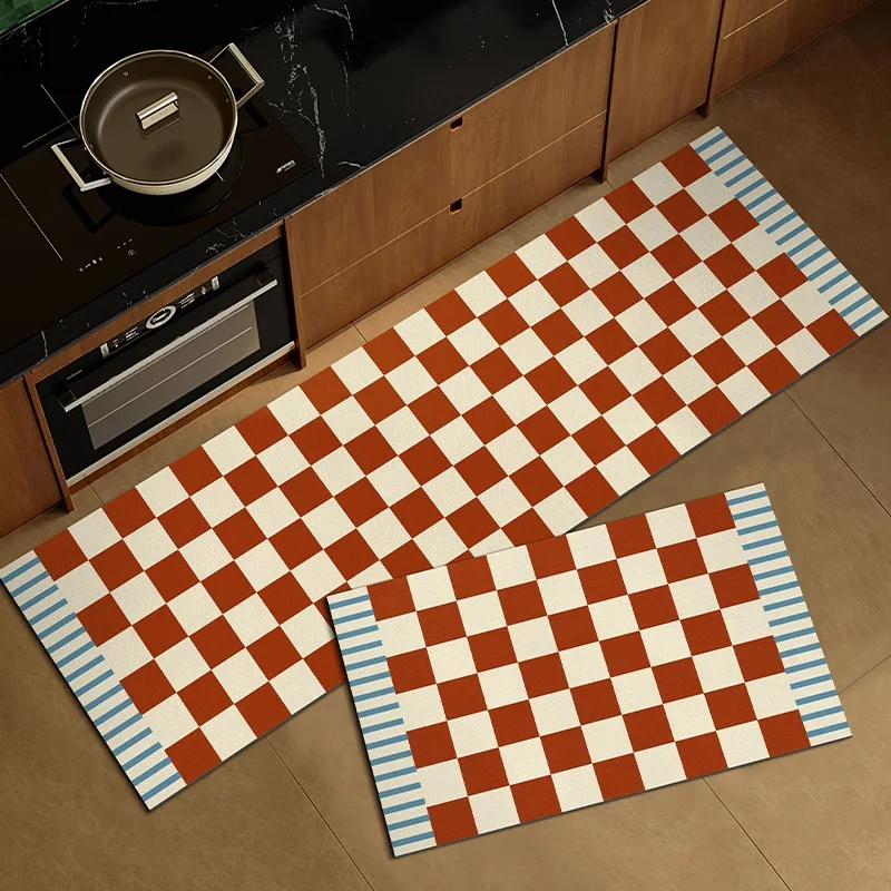 Vintage Plaid Kitchen Floor Mat Non-slip Long Strip Runner Rugs Oil-proof Waterproof Wipeable Washable Carpet 러그 Alfombra Cocina