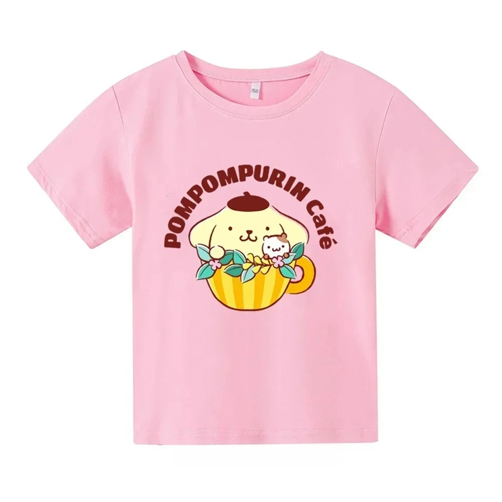 Family Pompompurin T-shirt Summer New Cinnamon T-shirt for women Kids Girls and Boys Casual Short Sleeved Sanrio Cartoon T-shirt