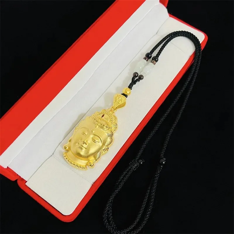 Pryna Jewelry   Light luxury 9999 24K real gold large Guanyin pendant necklace accessories men and women sweater chain matching