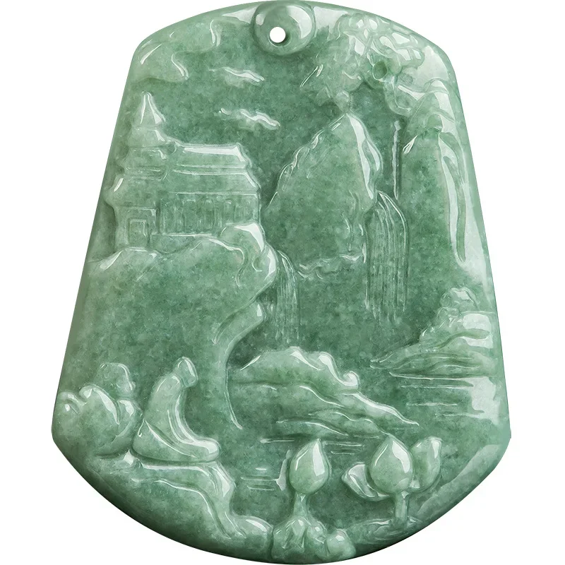 

Burmese Jade Landscape Pendant Green Emerald Natural Jadeite Jewelry Gifts for Women Amulet Pendants Necklaces Necklace Gift