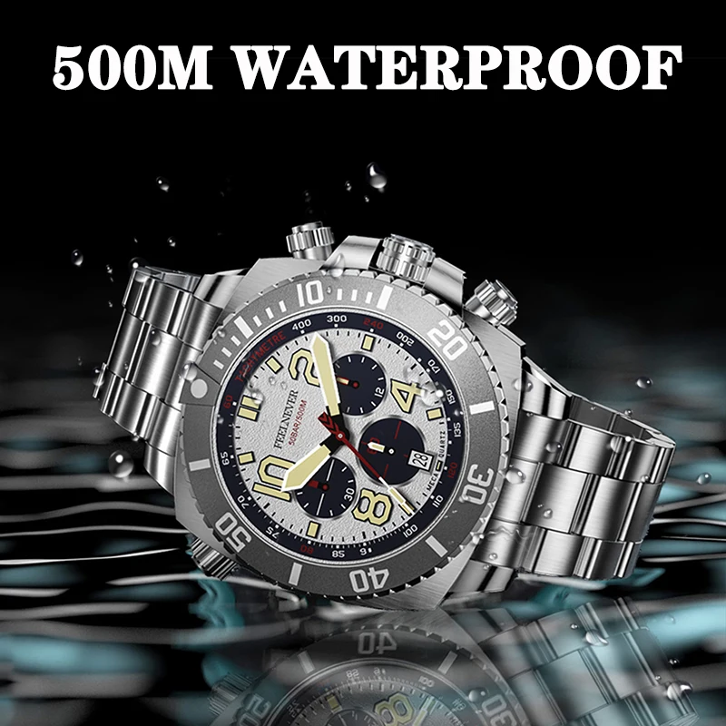 LIGE FeelNever Sport Quartz Man Watch 316L Stainless Steel Band Sapphire Big Dial Watches for Men 500M Waterproof Luminous Clock