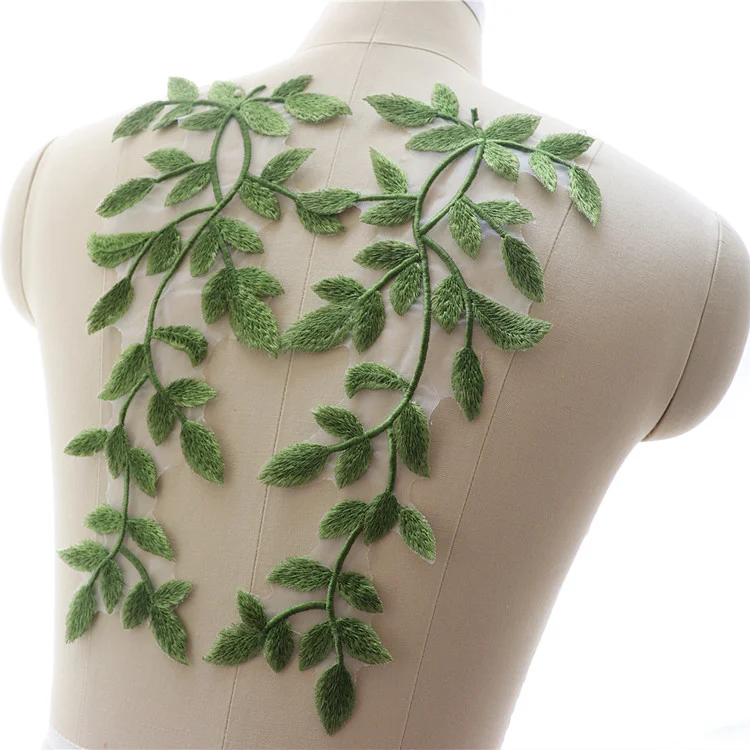 5Pairs-1Pair.Organza Verdickung Stickerei Grün Blatt Spitze Patch.Spiegel Blume Applikation.Handgemachte DIY Kleidung Nähen Zubehör