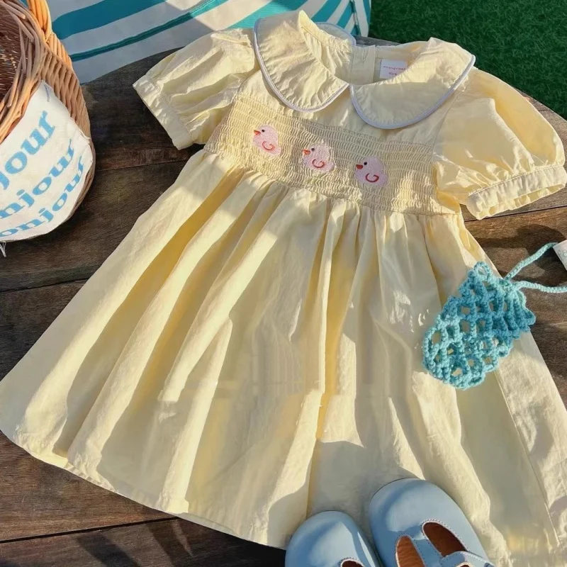 Girls2024Summer Dress Baby Girl Pure Cotton Embroidered Little Duck Cute Princess Dress Doll Skirt-XMS