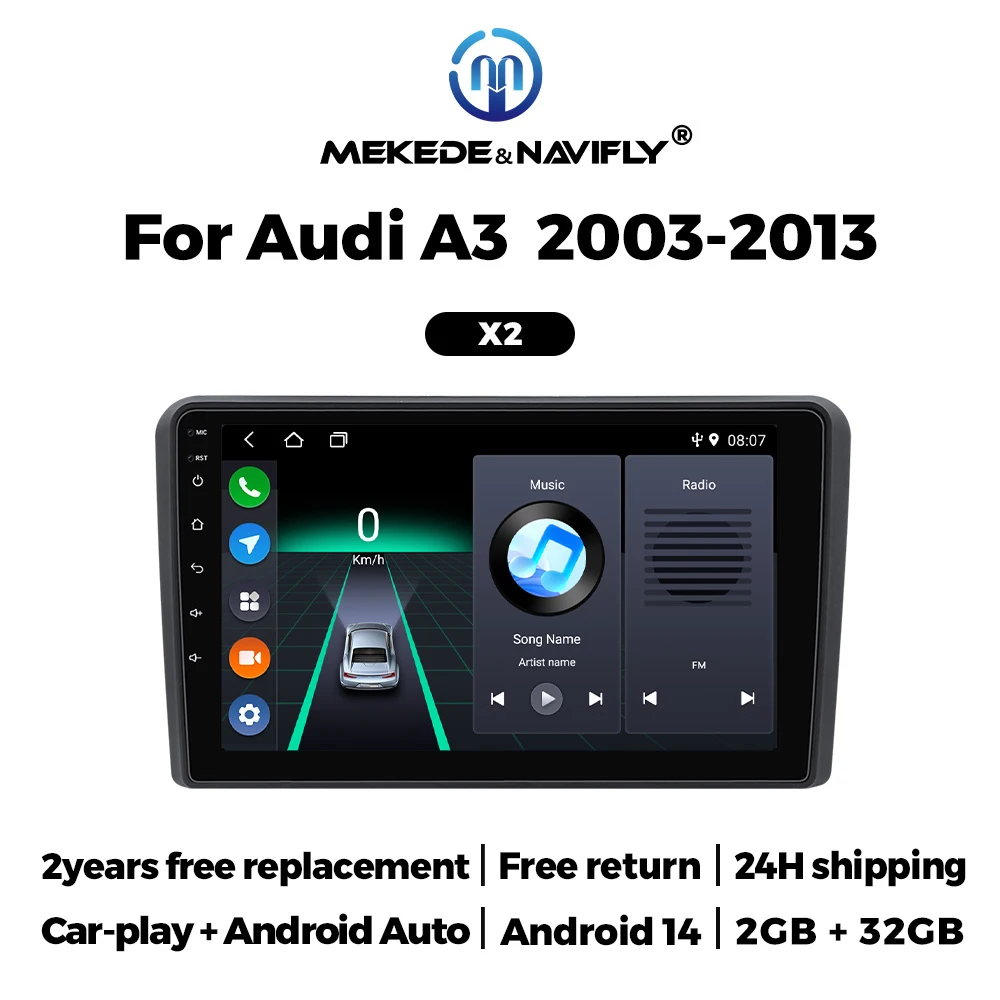 

Автомобильный мультимедийный плеер NAVIFLY 4 Core 9" 32GB с беспроводным CarPlay и Android Auto для Audi A3 8P 2003-2013, FM-радио, GPS, Bluetooth, Wi-Fi, камера