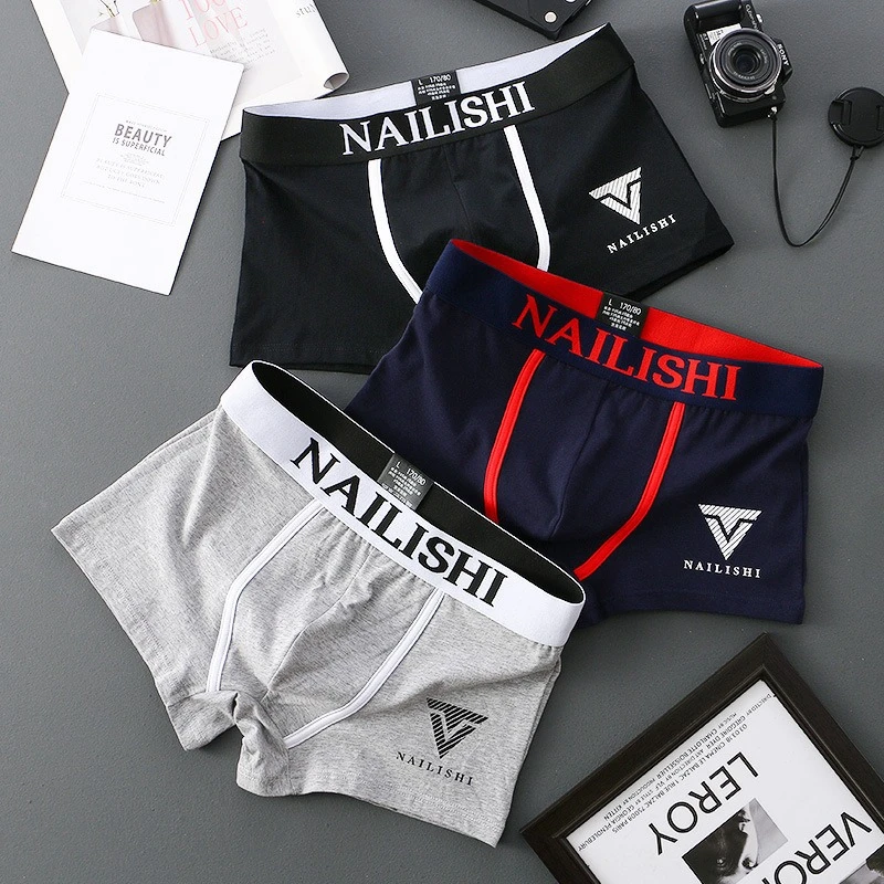 Men's Cotton Underwear Boxers Letter Trend Mid Waist Comfortable Underpants Shorts Sexy Fashion Panties