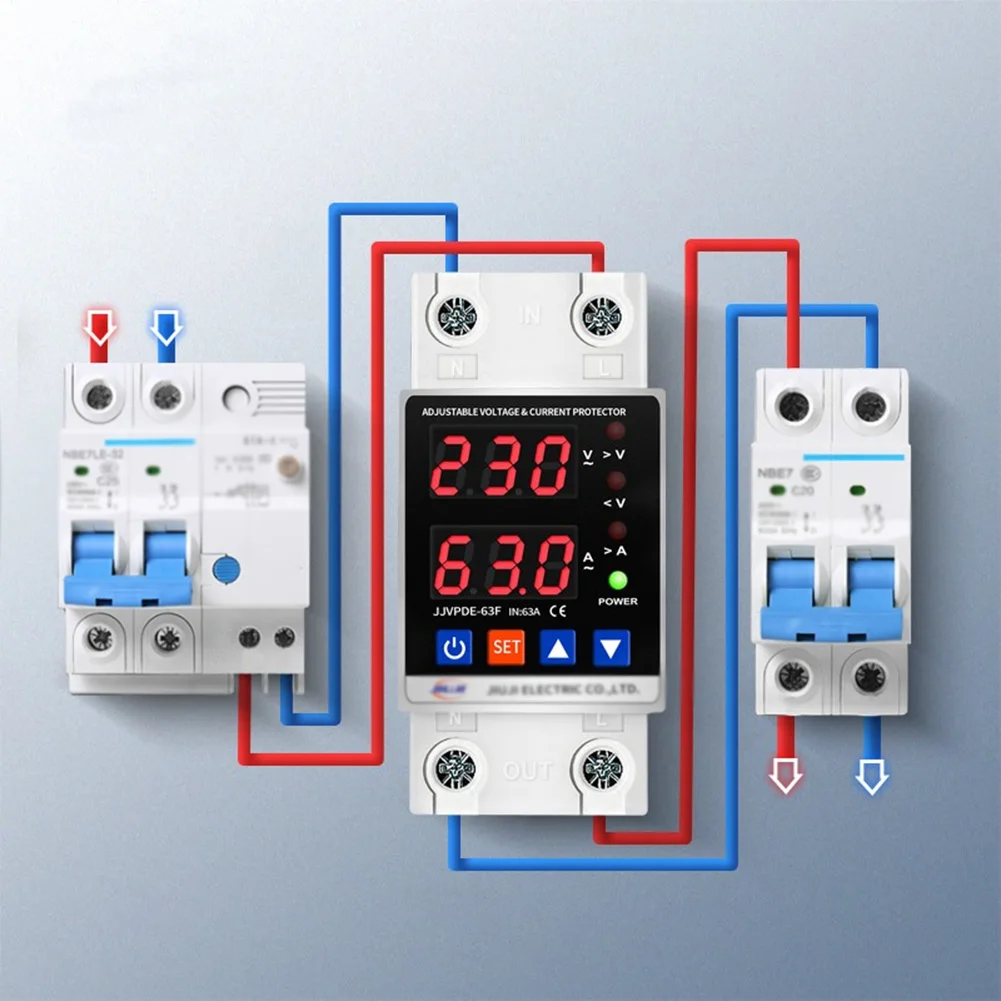 Automatic Reset Voltage Protector 40A/63A 220V Overvoltage Over Current Protection Device Din Rail for Home Office Appliance