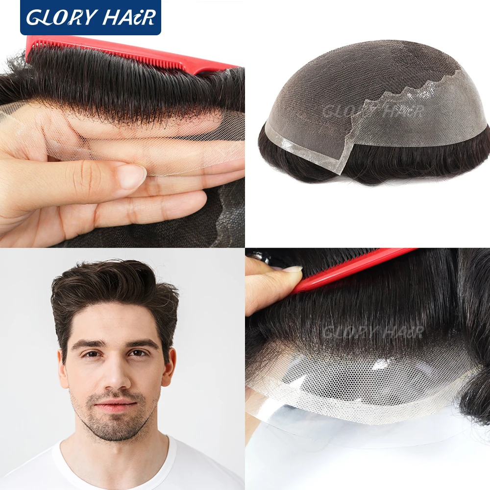 

Dura Q6 Bleached Knots Front Wig Natural hairline Man Hair Prosthesis 5" 130% Density Men's Capillary Prosthesis Toupee Wigs