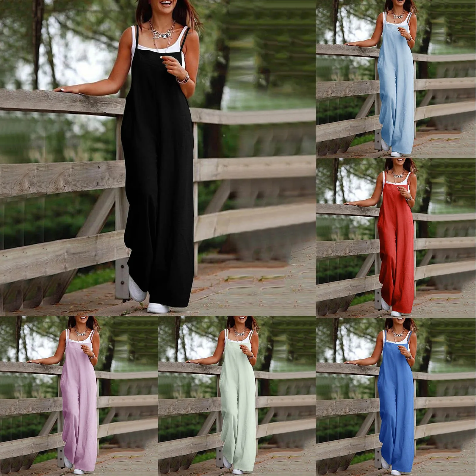 Jumpsuits For Women Womens Casual Jumpsuit Comfortable Shoulder Strap Loose Jumpsuit Pocket Summer Fashion Jumpsuit Body Mujer